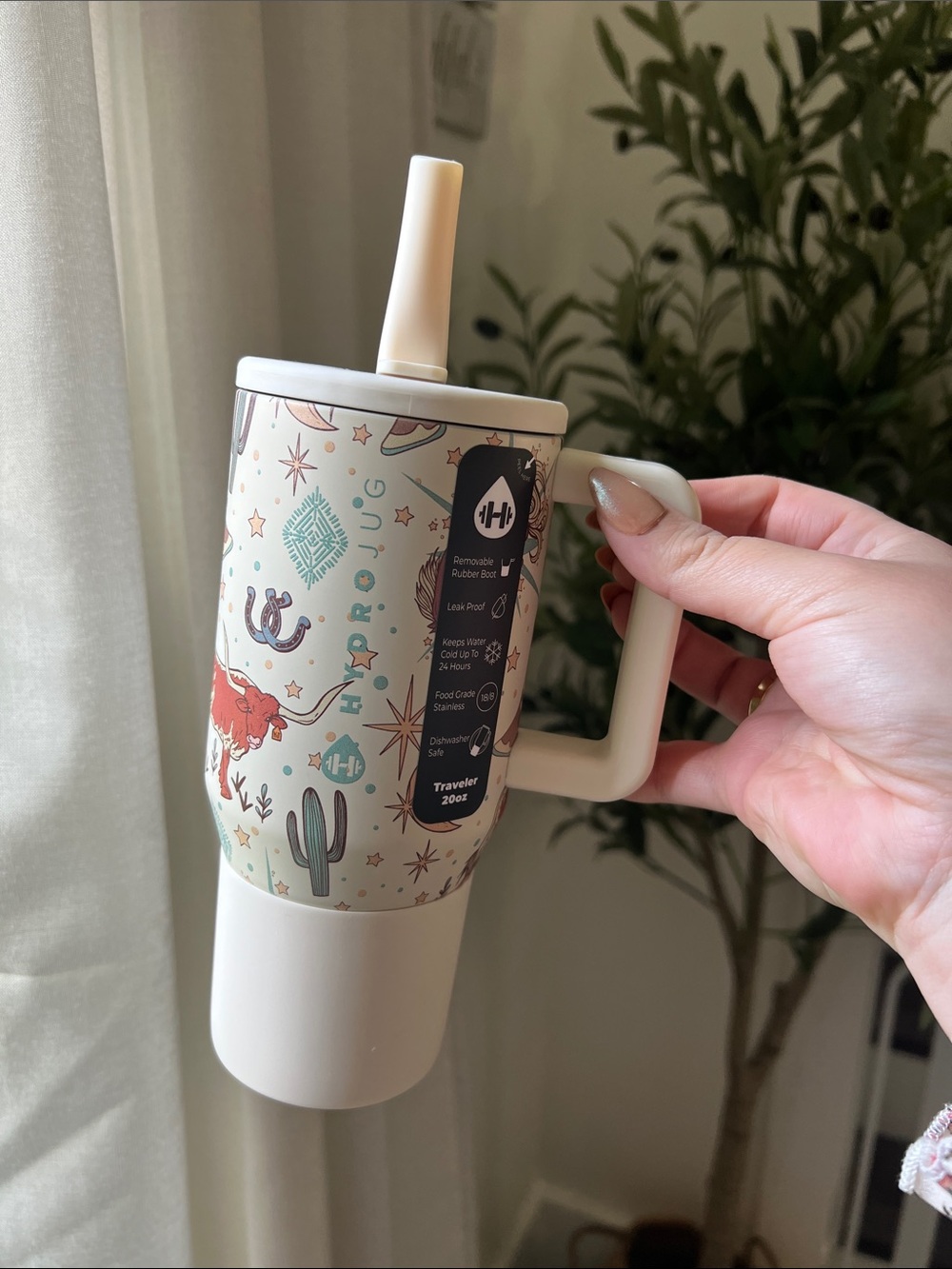 HydroJug 20oz Cream Rodeo Print Traveler Mug my with Handle